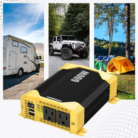 Krieger 600 Watt 12V DC to 110V AC Car Power Inverter, Modified Sine Wave, 2 Outlets, 2 USB Ports, Cigarette Lighter Plug & Clamps - ETL Approved Under UL STD 458