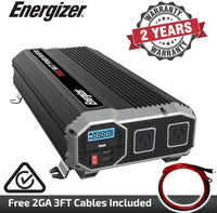 Energizer 2000 Watts Power Inverter 12V to 230V, Modified Sine Wave Car Inverter, DC to AC Converter with Dual 230 Volts AC Outlets and 2 USB Ports 2.4A ea - C-Tick Compliant