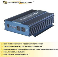 PowerBright 24 Volts Pure Sine Power Inverter 1000 Watt image of case durability built-in fan less than 3% distortion rate