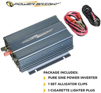 PowerBright Pure Sine Power Inverter 300 Watt True Sine Continuous 12 Volt DC to 115 Volt AC with USB Charging Port - Perfect for an Emergency, Hurricane, Storm Outage - Voltage Converters and transformers