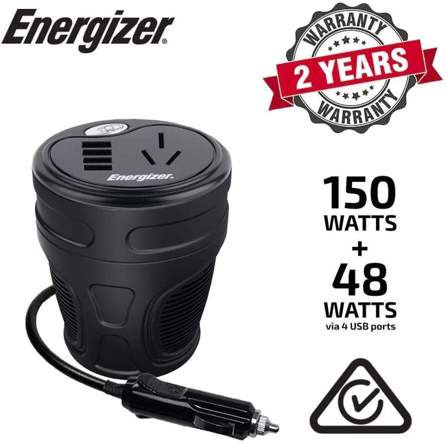 Energizer 200 Watts Power Inverter, Modified Sine Wave Car 12V to 230V Inverter, DC to AC Converter with Four USB Charging Ports (2.1A), Ultra-Silent - C-Tick Compliant