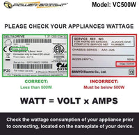 VC500W PowerBright Step Up & Down Transformer image of wattage